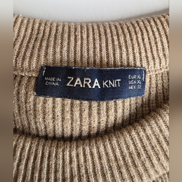 ZARA Beige Sweater XL Rib Knit Crop Minimalist Neutral 2655-Q - Picture 5 of 8